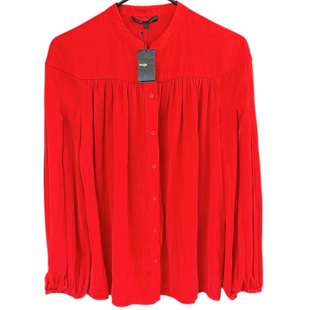 Nwt Maje Cusmia Button Front Puff Sleeve Top Red Size Small Retail $355.00